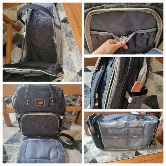 Diaper Bag Backpack Folding Bassinet/ Changing station Grey - Picture 1 of 10